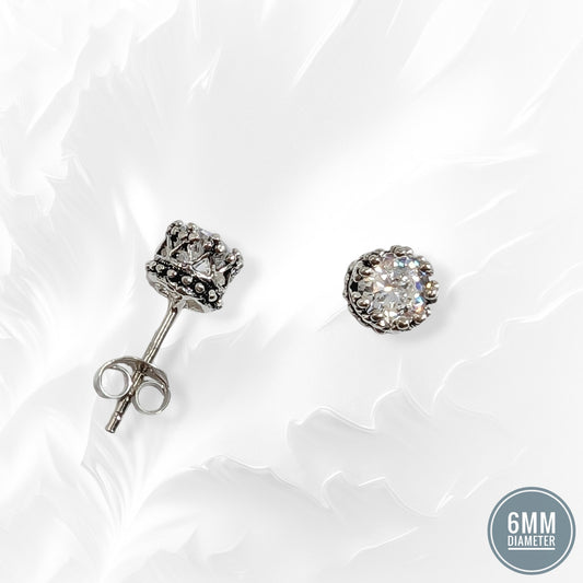 925 Sterling Silver Crown Stud Earrings with Cubic Zirconia Crystals