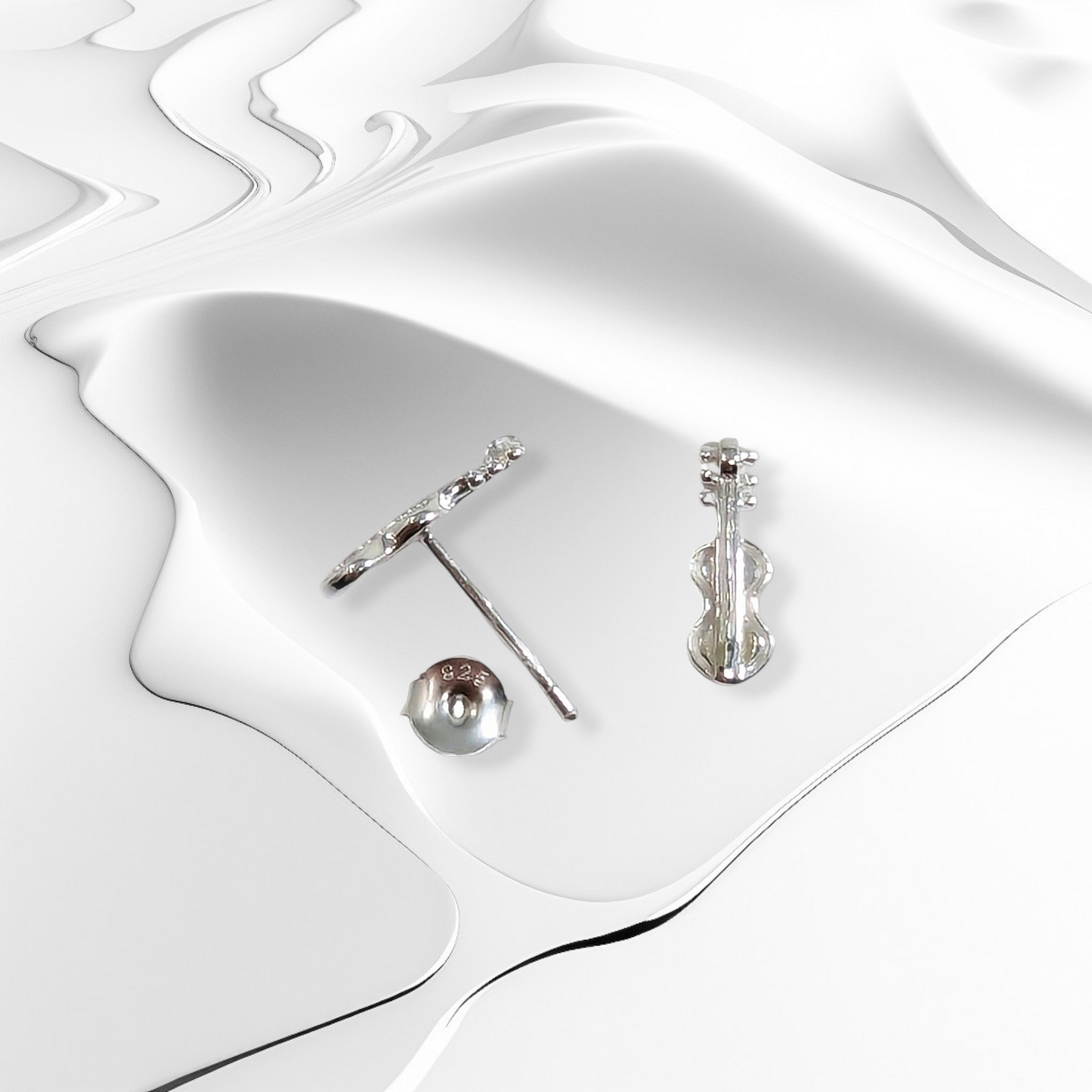 925 Sterling Silver Stud Earrings *Silver Guitar Stud Earrings