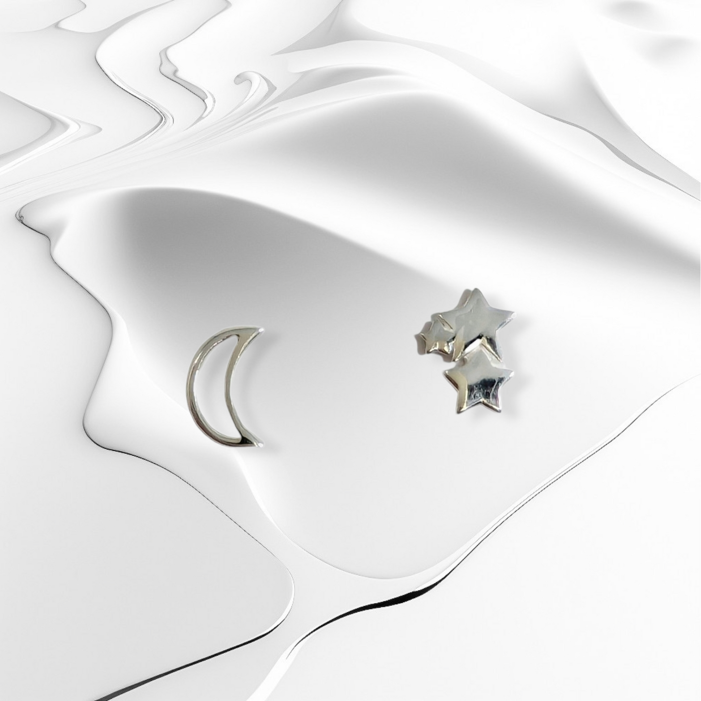 925 Sterling Silver Stud Earrings *Silver Moon & Star Earrings