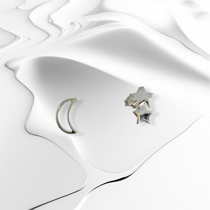 925 Sterling Silver Stud Earrings *Silver Moon & Star Earrings