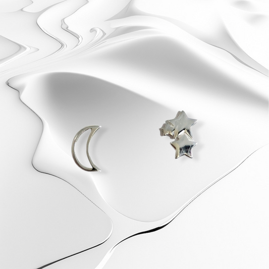 925 Sterling Silver Stud Earrings *Silver Moon & Star Earrings