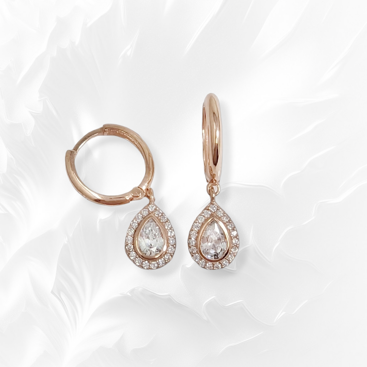 925 Sterling Silver Huggies Hoop Earrings with Cubic Zirconia Crystals, 14K Rose Gold plated