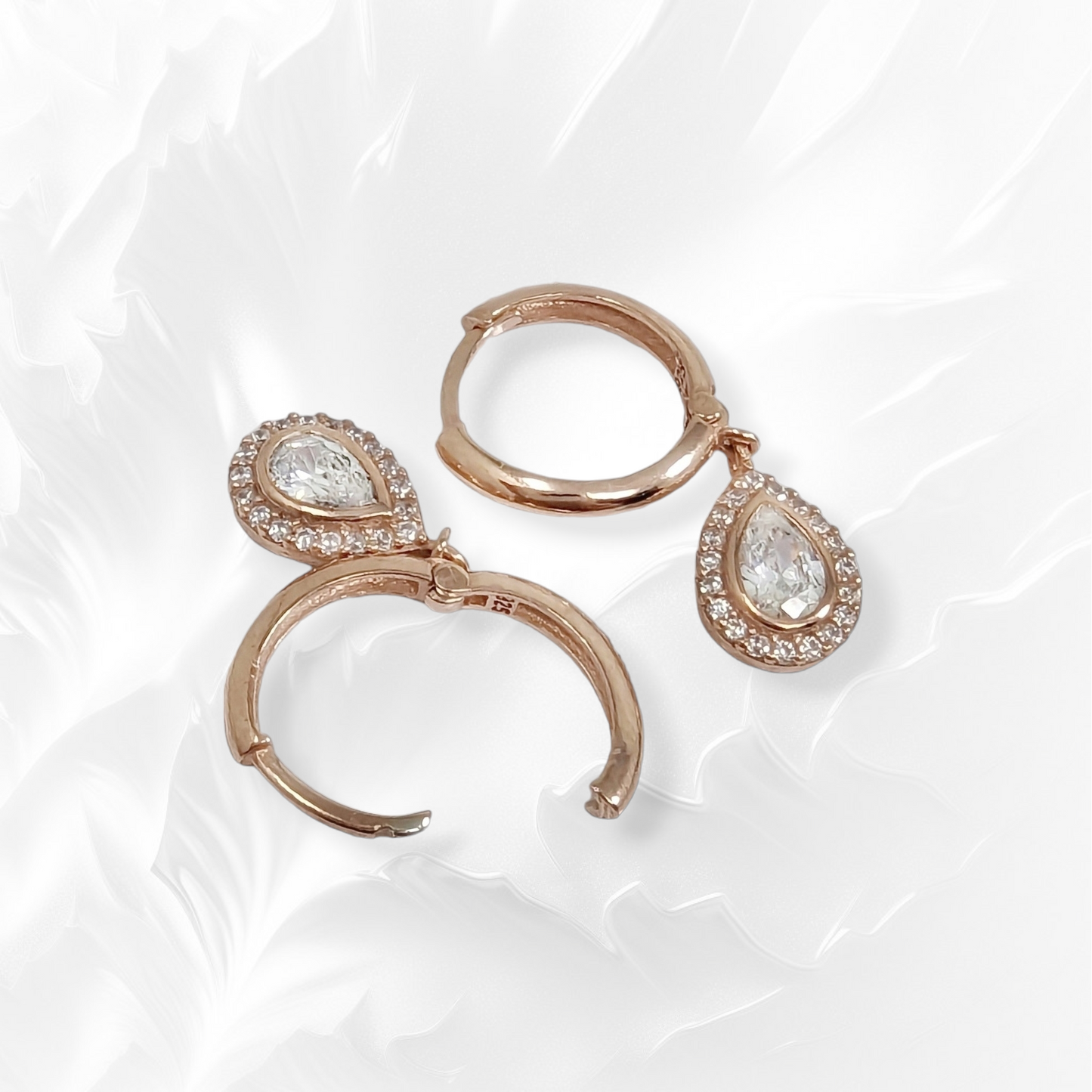 925 Sterling Silver Huggies Hoop Earrings with Cubic Zirconia Crystals, 14K Rose Gold plated