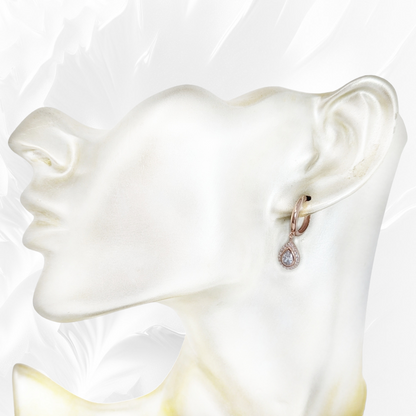 925 Sterling Silver Huggies Hoop Earrings with Cubic Zirconia Crystals, 14K Rose Gold plated