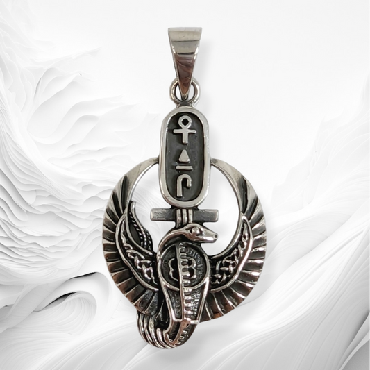 925 Sterling Silver Men's Pendant *Silver Cobra, Wings and Egyptian Cross Pendant