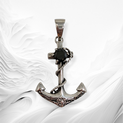 925 Sterling Silver Men's Pendant With Cubic Zirconia Crystals *Silver Anchor Pendant