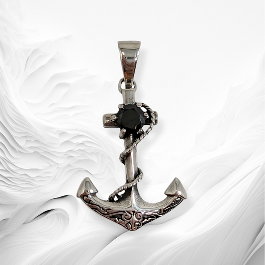 925 Sterling Silver Men's Pendant With Cubic Zirconia Crystals *Silver Anchor Pendant