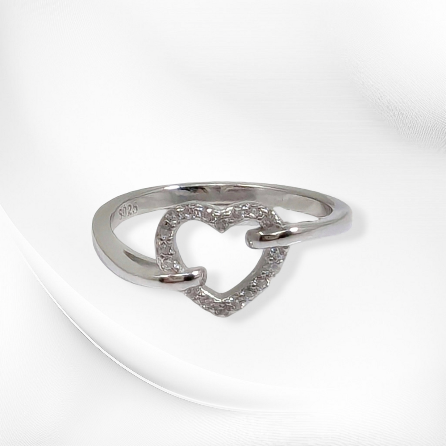 925 Sterling Silver Women's Ring with Cubic Zirconia Crystals *Heart Silver Ring