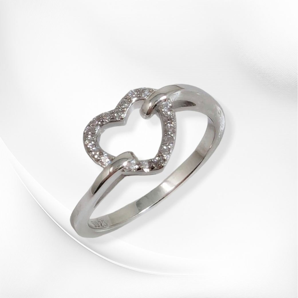 925 Sterling Silver Women's Ring with Cubic Zirconia Crystals *Heart Silver Ring