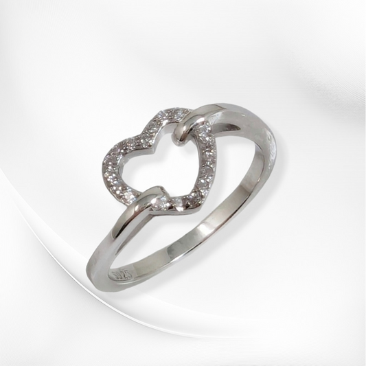 925 Sterling Silver Women's Ring with Cubic Zirconia Crystals *Heart Silver Ring