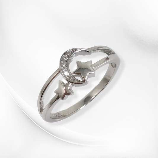925 Sterling Silver Women's Ring with Cubic Zirconia Crystals *Moonstar Silver Ring
