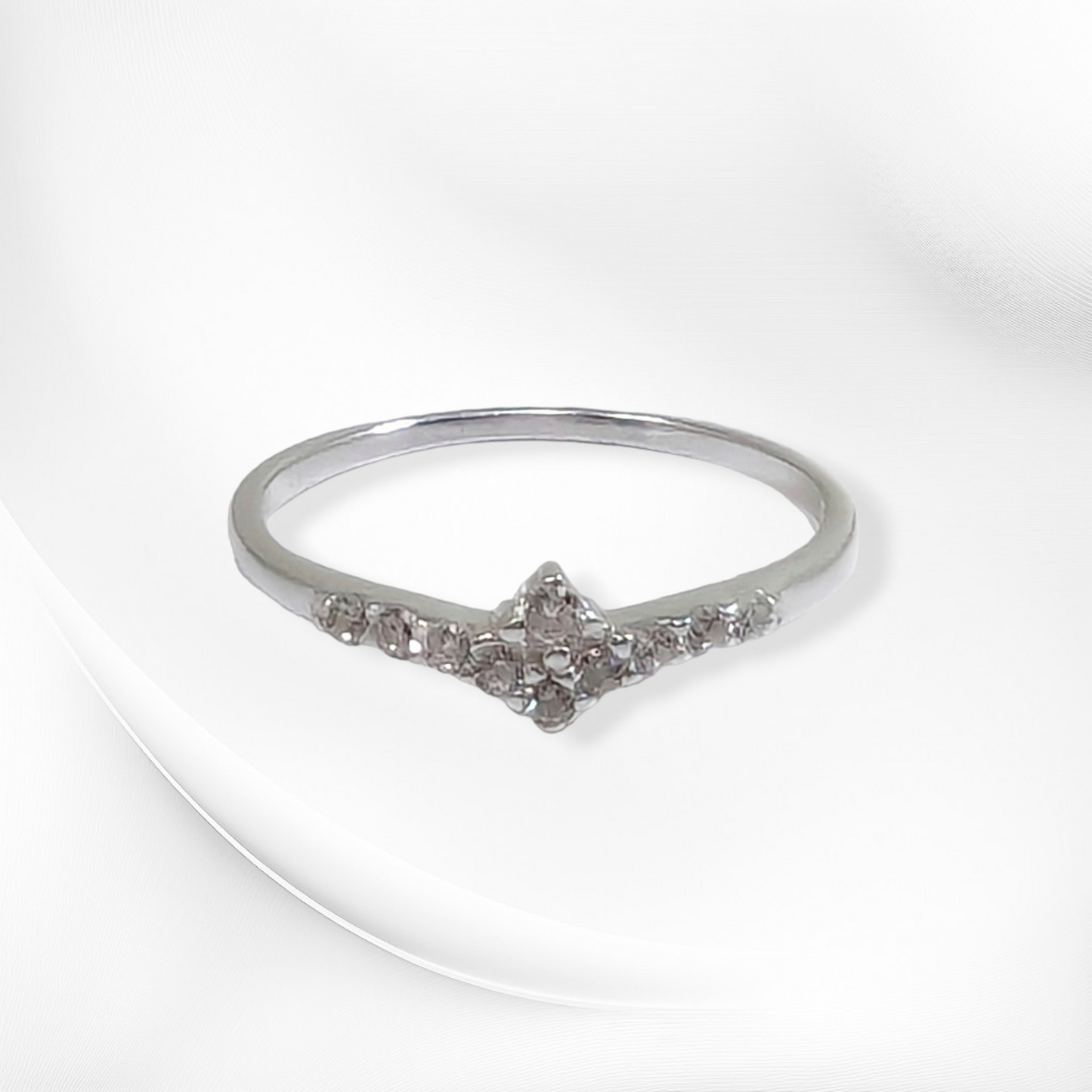 Genuine 925 Sterling Silver Thin Women's Ring with Cubic Zirconia Crystals