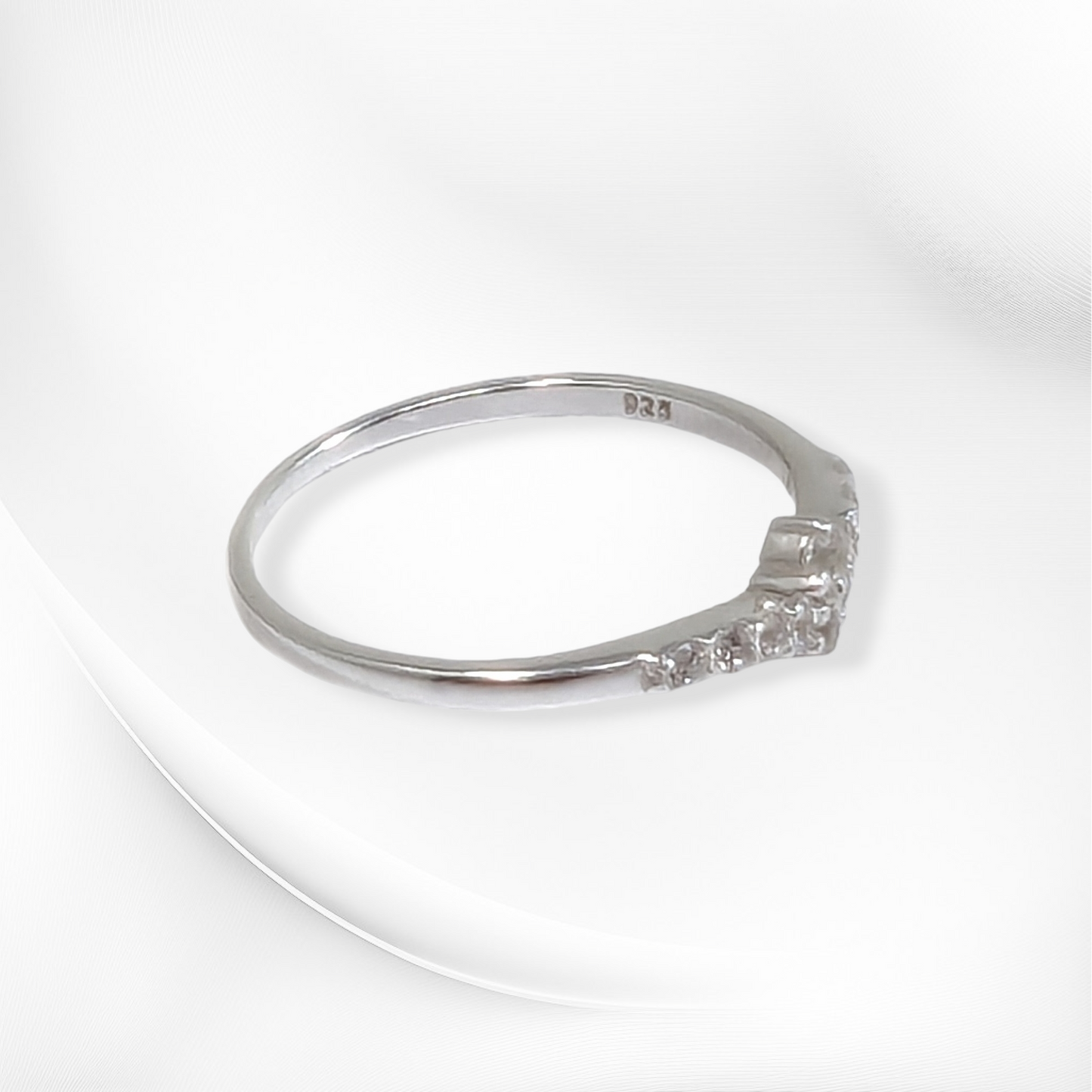 Genuine 925 Sterling Silver Thin Women's Ring with Cubic Zirconia Crystals