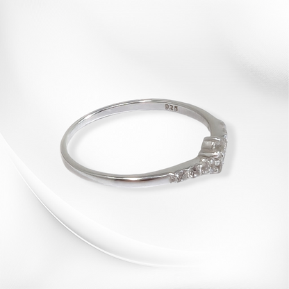 Genuine 925 Sterling Silver Thin Women's Ring with Cubic Zirconia Crystals