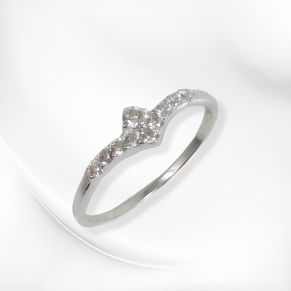 Genuine 925 Sterling Silver Thin Women's Ring with Cubic Zirconia Crystals