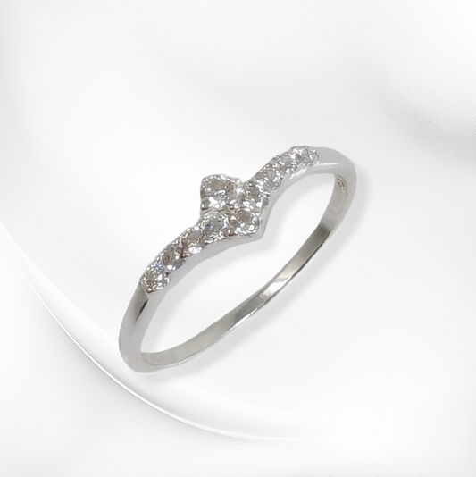 Genuine 925 Sterling Silver Thin Women's Ring with Cubic Zirconia Crystals