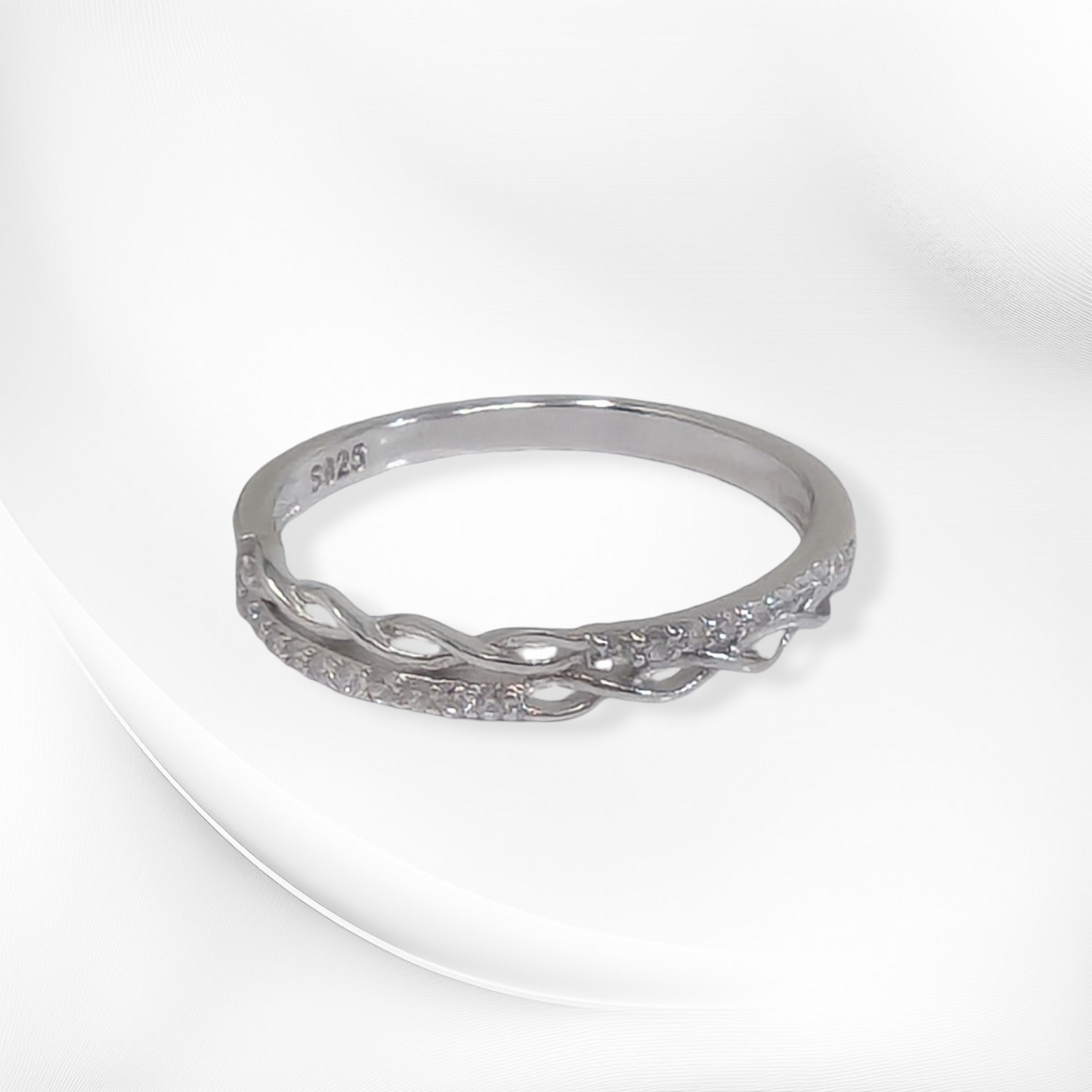 Genuine 925 Sterling Silver Thin Women's Ring with Cubic Zirconia Crystals