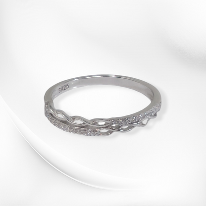 Genuine 925 Sterling Silver Thin Women's Ring with Cubic Zirconia Crystals