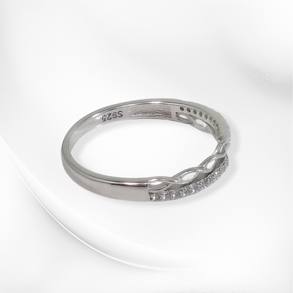 Genuine 925 Sterling Silver Thin Women's Ring with Cubic Zirconia Crystals