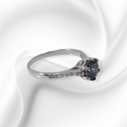 Genuine 925 Sterling Silver Solitaire Women's Ring with Mystic Topaz and Cubic Zirconia Crystals