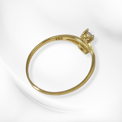 Genuine 925 Sterling Silver Thin Women's Ring with Cubic Zirconia Crystals, 14K Gold plated