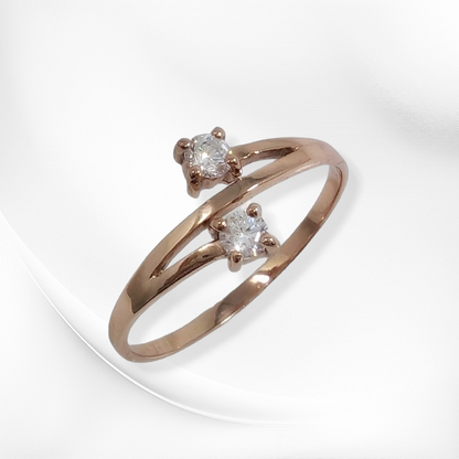 Genuine 925 Sterling Silver Thin Women's Ring with Cubic Zirconia Crystals, 14K Rose Gold plated