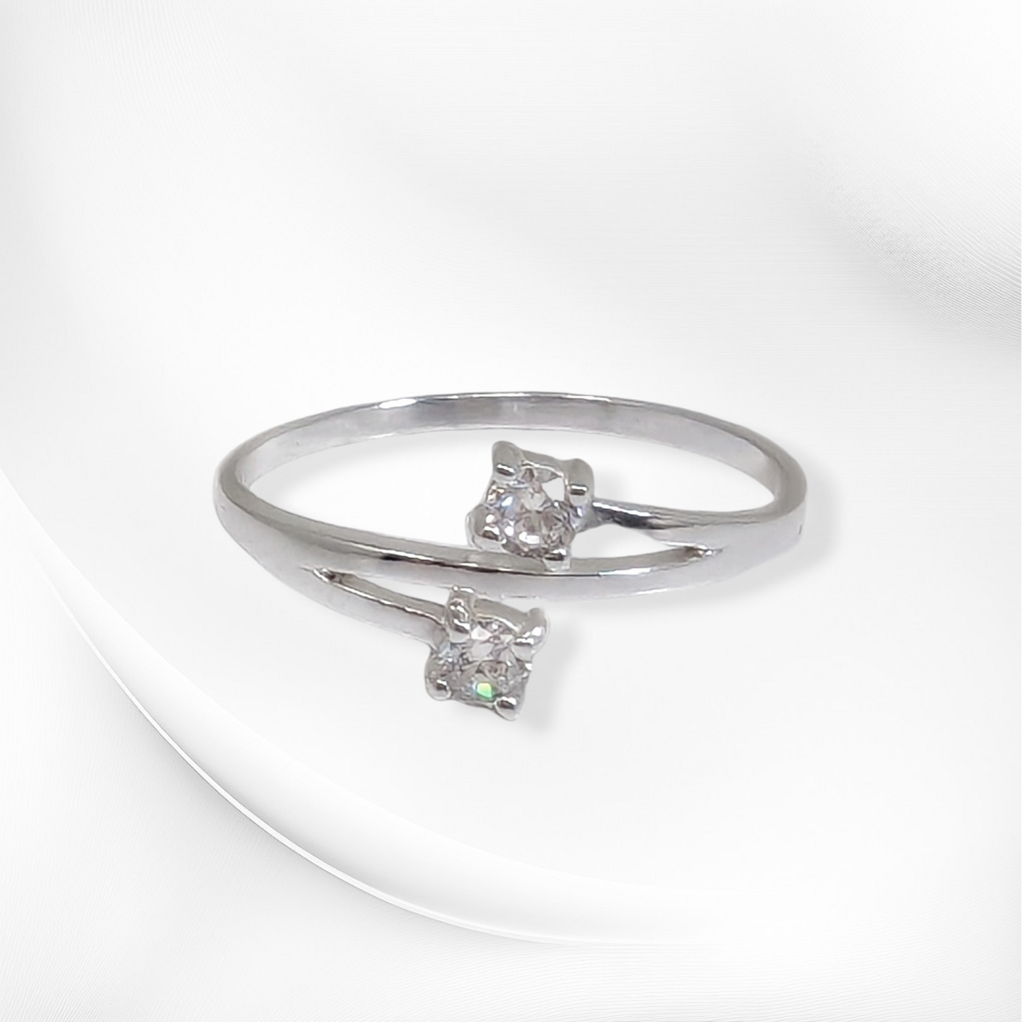 Genuine 925 Sterling Silver Thin Women's Ring with Cubic Zirconia Crystals