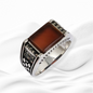 925 Sterling Silver Men's Ring With Authentic Red Agate Gemstone and Marcasite