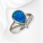 925 Sterling Silver Women's Ring with Authentic Blue Opal and Cubic Zirconia Crystals