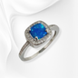 925 Sterling Silver Women's Ring with Authentic Blue Opal and Cubic Zirconia Crystals