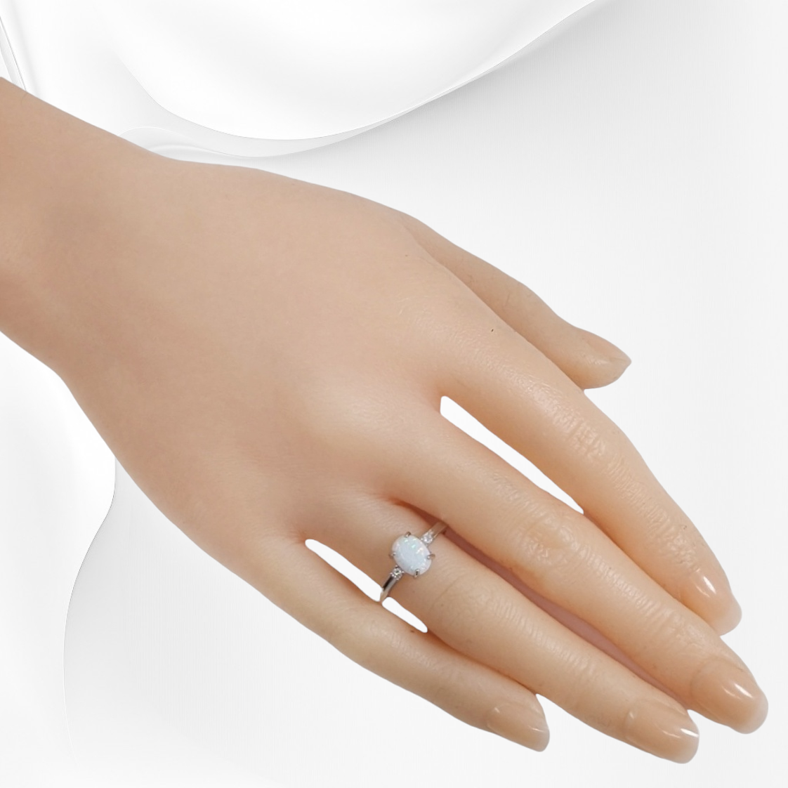 925 Sterling Silver Women's Ring with Authentic White Opal and Cubic Zirconia Crystals