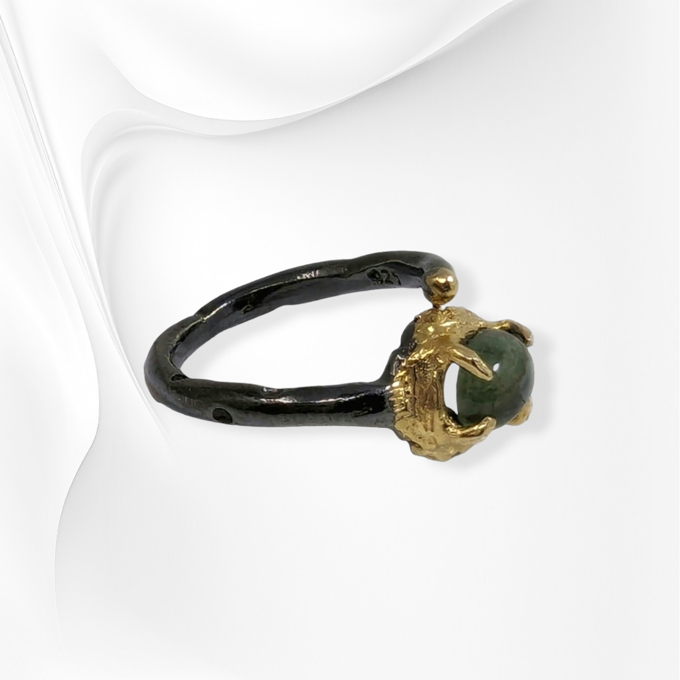 925 Sterling Silver Women's Ring with Authentic Tourmaline Gemstone, Black Rhodium plated