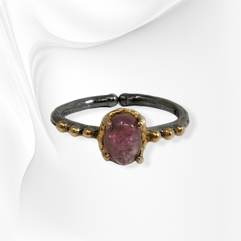 925 Sterling Silver Women's Ring with Authentic Tourmaline Gemstone, Black Rhodium plated