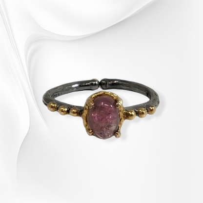 925 Sterling Silver Women's Ring with Authentic Tourmaline Gemstone, Black Rhodium plated