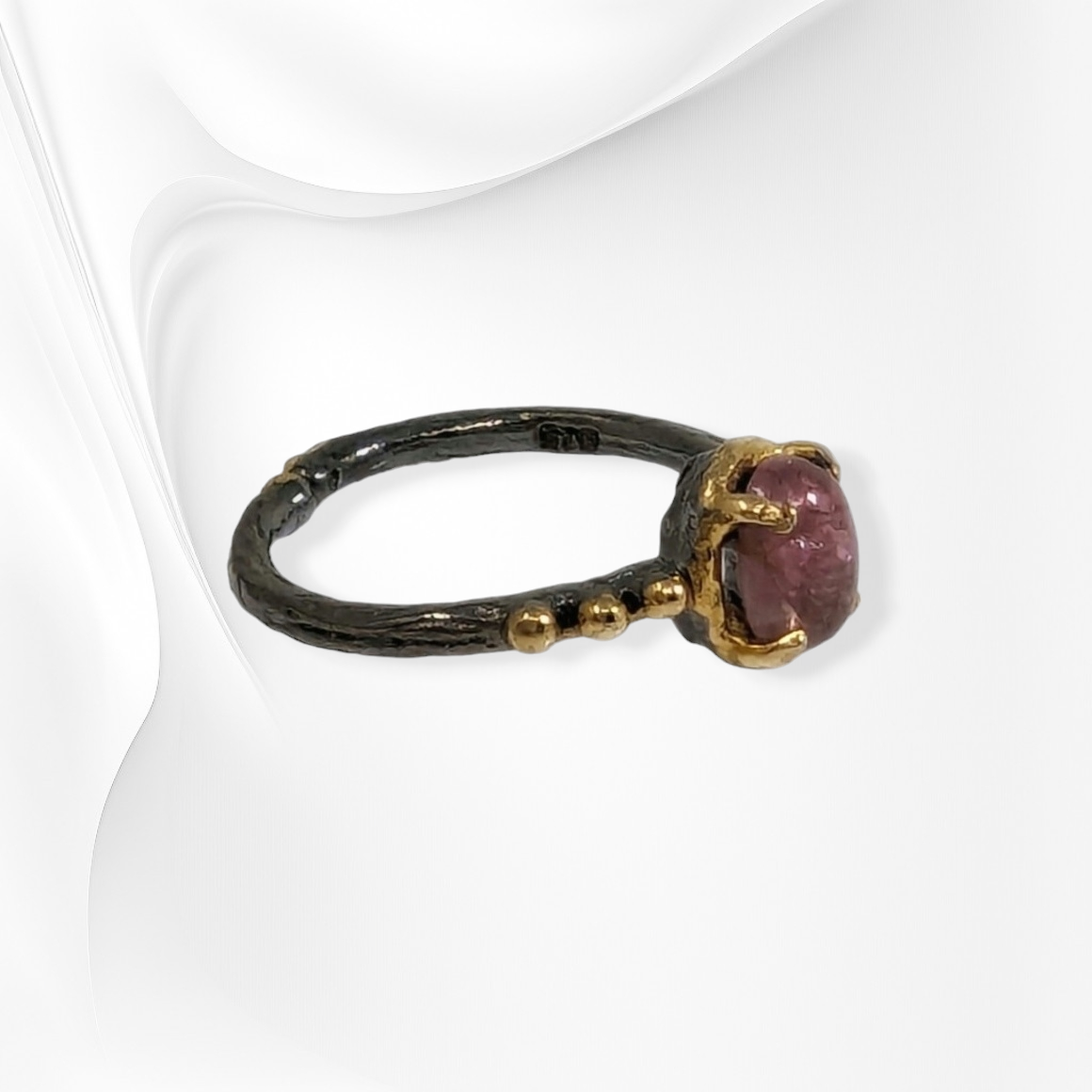 925 Sterling Silver Women's Ring with Authentic Tourmaline Gemstone, Black Rhodium plated