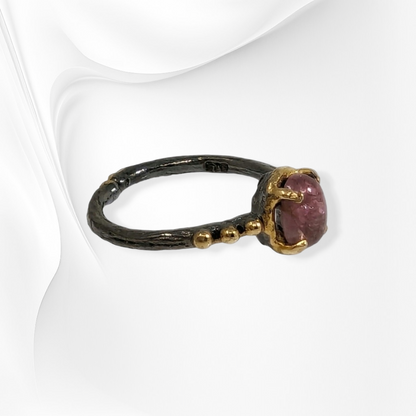 925 Sterling Silver Women's Ring with Authentic Tourmaline Gemstone, Black Rhodium plated