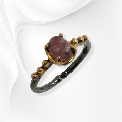 925 Sterling Silver Women's Ring with Authentic Tourmaline Gemstone, Black Rhodium plated