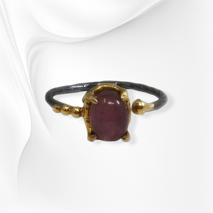 925 Sterling Silver Women's Ring with Authentic Tourmaline Gemstone, Black Rhodium plated