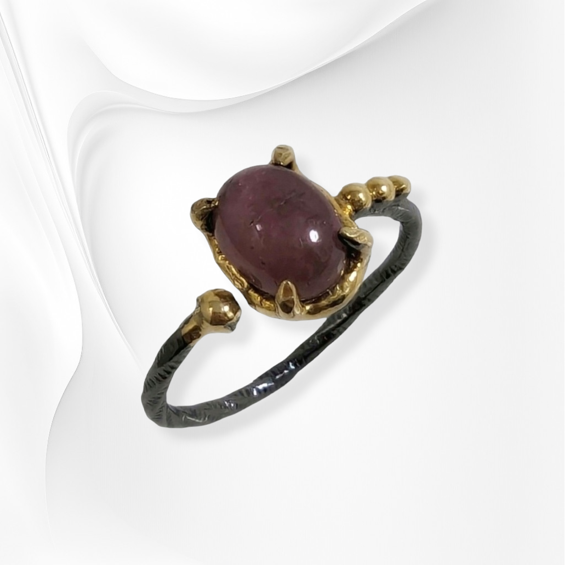 925 Sterling Silver Women's Ring with Authentic Tourmaline Gemstone, Black Rhodium plated