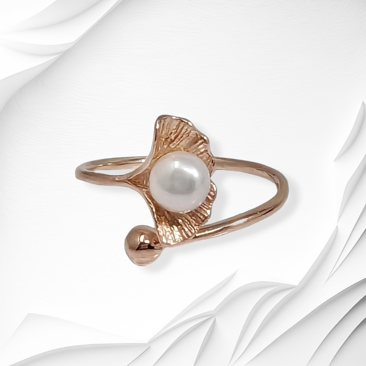 925 Sterling Silver Women's Ring with Authentic Freshwater Pearl, 14K Rose Gold plated
