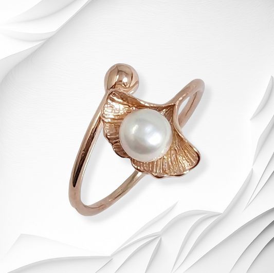 925 Sterling Silver Women's Ring with Authentic Freshwater Pearl, 14K Rose Gold plated