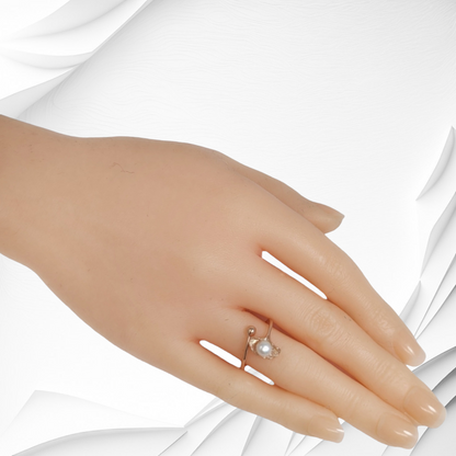 925 Sterling Silver Women's Ring with Authentic Freshwater Pearl, 14K Rose Gold plated