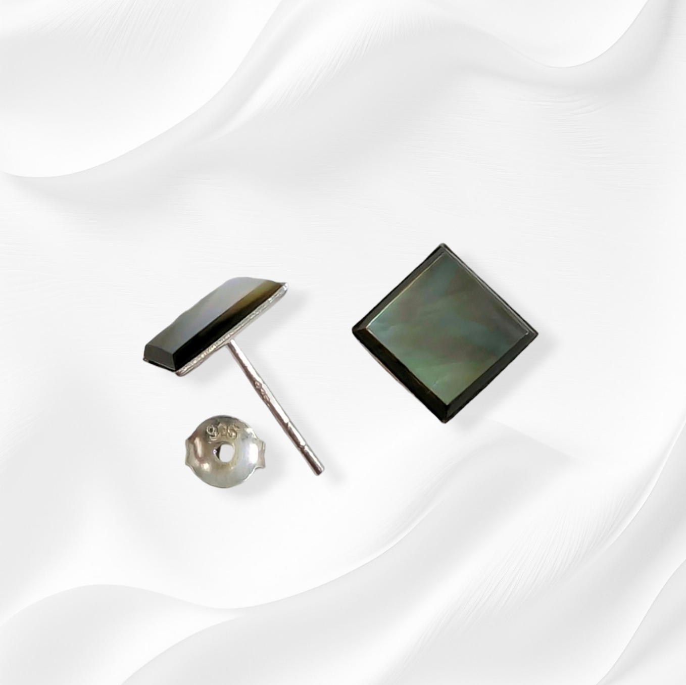 925 Sterling Silver Stud Earrings with Authentic Mother of Pearl *Abalone