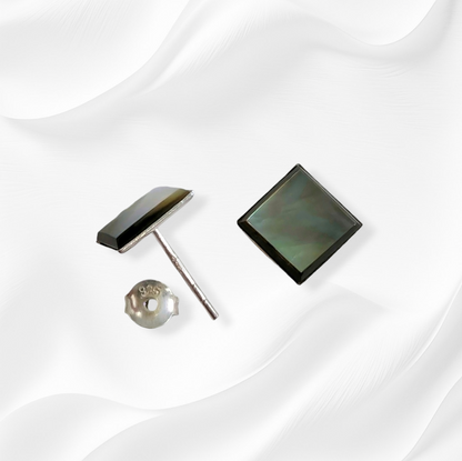 925 Sterling Silver Stud Earrings with Authentic Mother of Pearl *Abalone