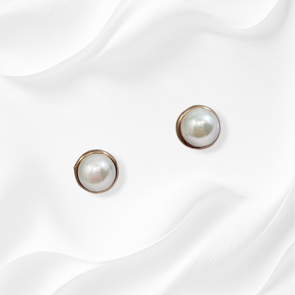 925 Sterling Silver Stud Earrings With Natural Pearl, 14K Rose Gold Plated