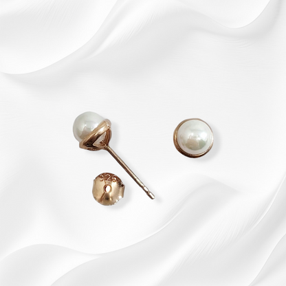 925 Sterling Silver Stud Earrings With Natural Pearl, 14K Rose Gold Plated