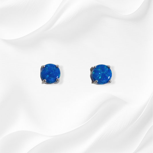 925 Sterling Silver Stud Earrings with Authentic Blue Opal