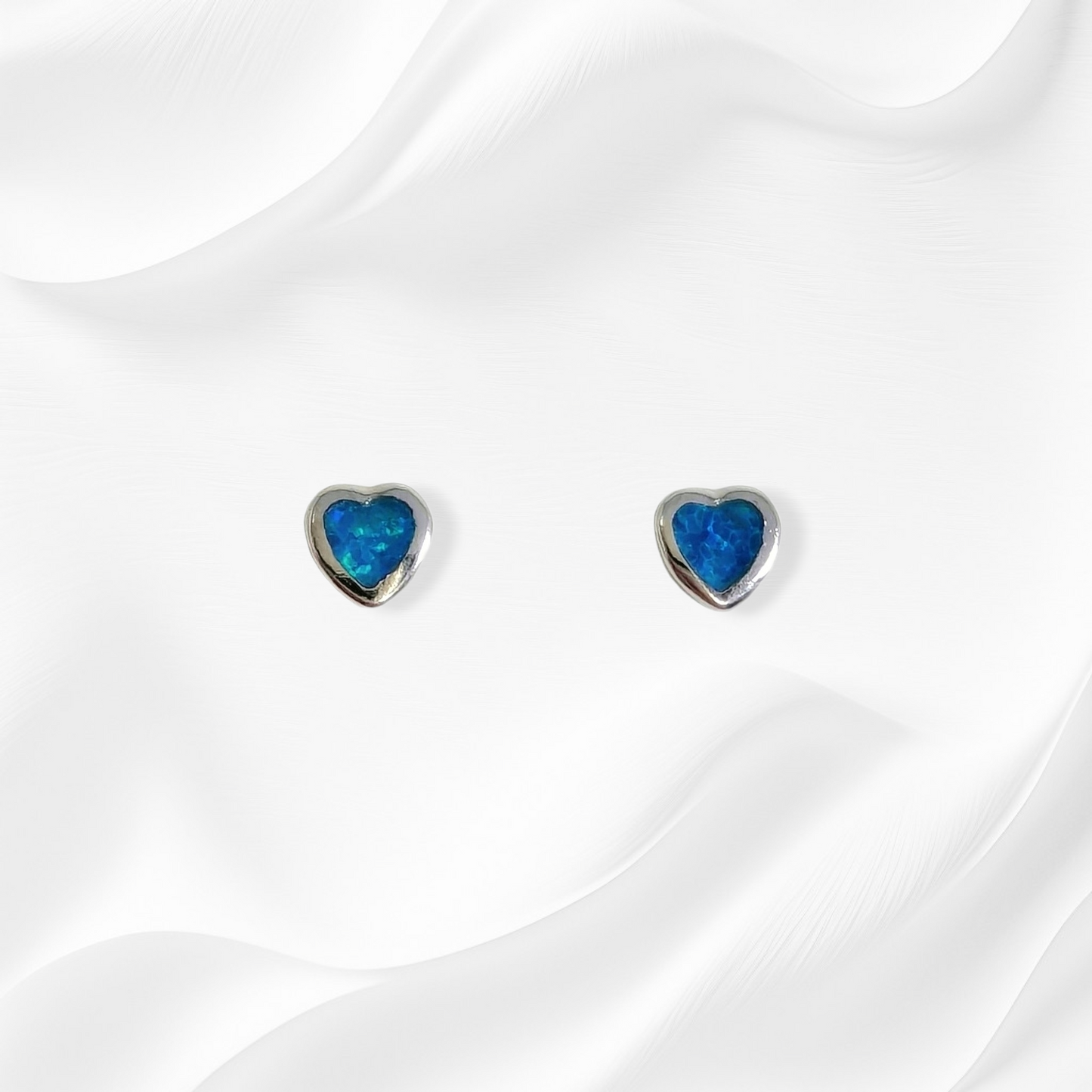 925 Sterling Silver Stud Earrings with Authentic Blue Opal