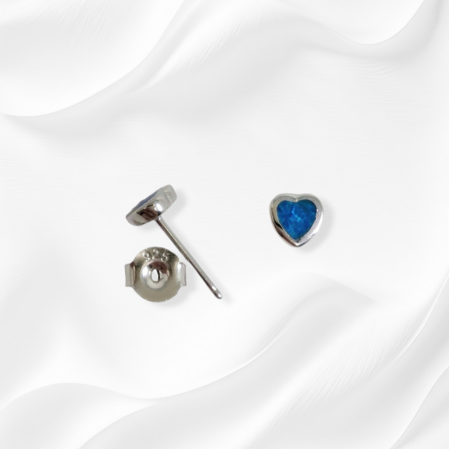 925 Sterling Silver Stud Earrings with Authentic Blue Opal