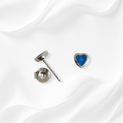 925 Sterling Silver Stud Earrings with Authentic Blue Opal
